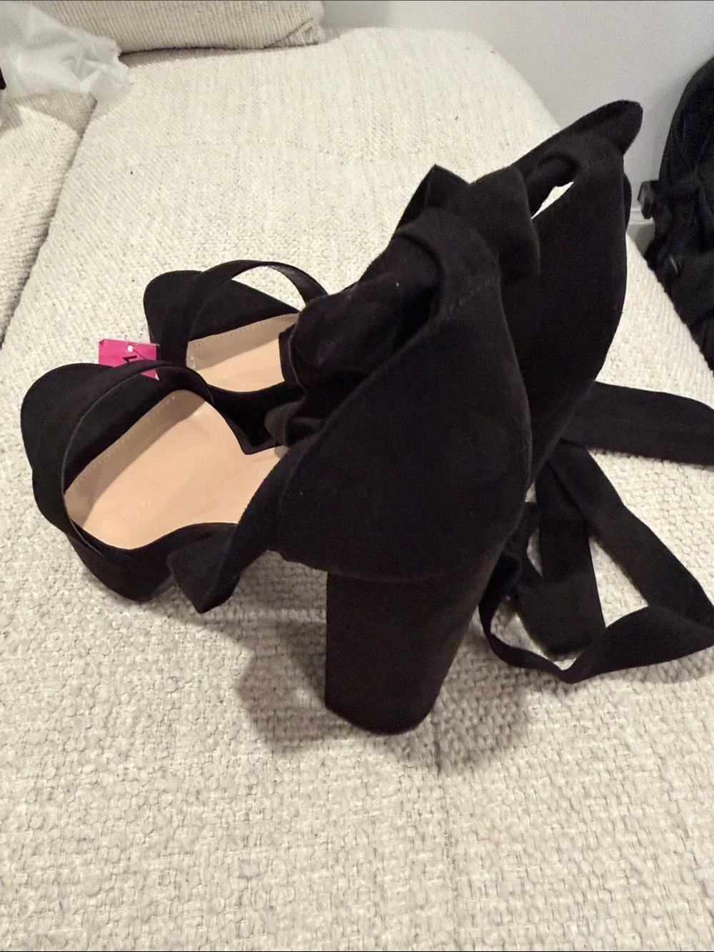 Fashion Nova Black Suede Platform Wrap Block Heels